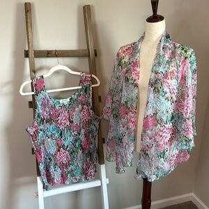 Dress Barn Multicolor Floral Camisole and Kimono Set
